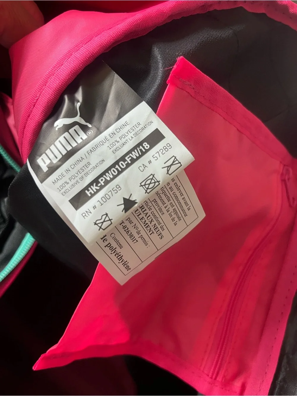 Brand New! Puma Black Duffel with Pink Piping and Teal Zipper